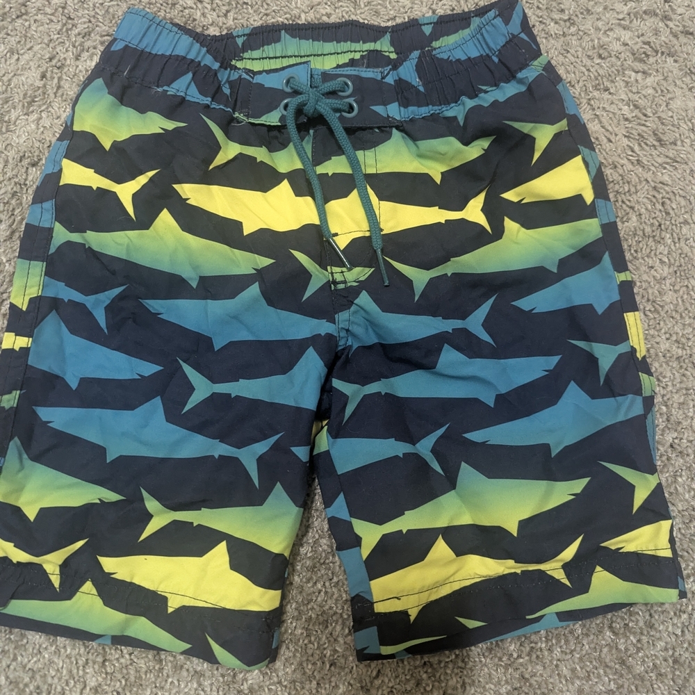 Tea Collection Kids Swim Trunks - Blue and Yellow Shark Print